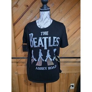The Beatles Abbey Road Graphic T-Shirt Black Short Sleeve Rock Band Tee Small